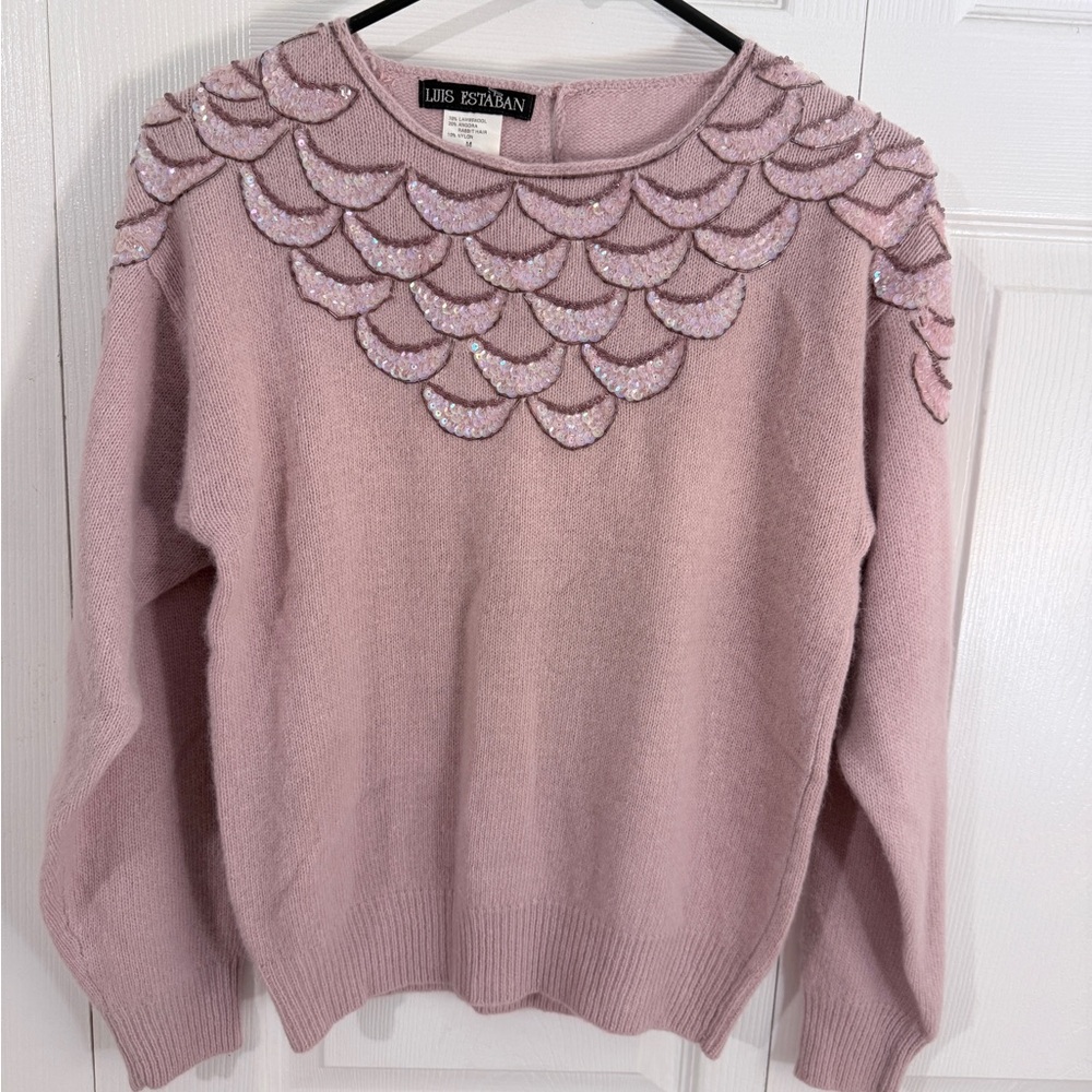 Vintage Luis Esteban Pink Sequined lambs wool, Angora Blend Sweater